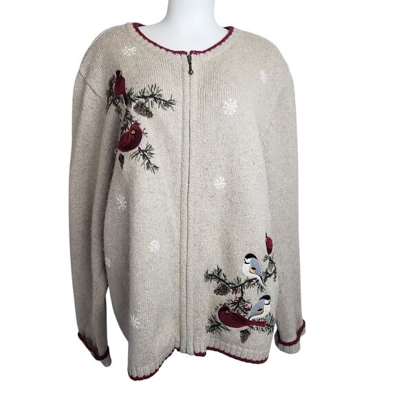 Croft & Barrow Bird Embroidered Full Zip Cardigan Cottagecore Ramie Silk XL‎ - Picture 3 of 13